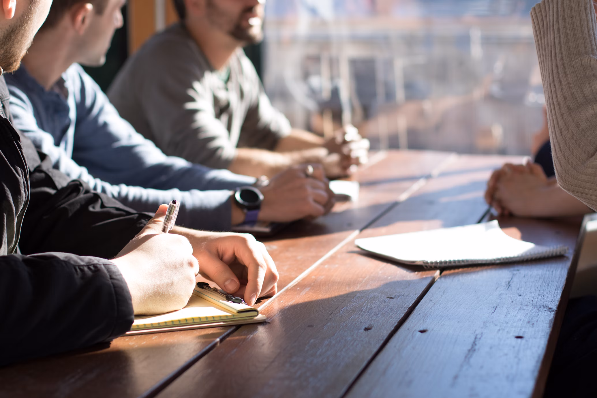 Team discussing strategy in a modern office